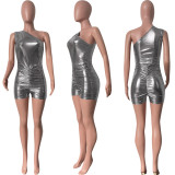 Solid Single Shoulder Sleeveless Romper HMS-5566