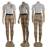 Plaid Print Short Sleeve Two Piece Pants Set GYSF-6099