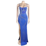 Sexy Sling Hot Drilling Split Maxi Dress NY-2685