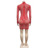 Hot Drill Pearls Mesh See Through Mini Dress BY-6192