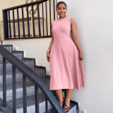 Solid Color Short Sleeve Midi Dress YS-S851