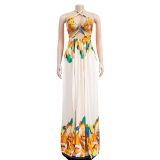 Sexy Contrast Color Tie Up Maxi Dress BY-6263
