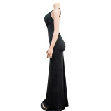 Sexy Deep V Neck Ruched Maxi Dress BY-6292