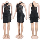 Sexy Hot Drill Mesh Splicing Mini Dress NY-2699