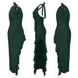 Halter Sexy Ruffle Maxi Dress YF-10440