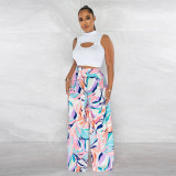 Sleeveless Top Print Wide Leg Pants Two Piece Set YF-10458