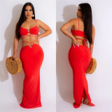 Solid Color Bandage Sleeveless Maxi Dress BY-6309