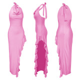 Halter Sexy Ruffle Maxi Dress YF-10440