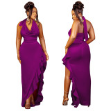 Halter Sexy Ruffle Maxi Dress YF-10440