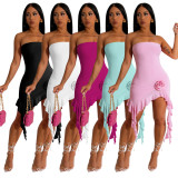 Ruffled Solid Color Sexy Wrap Chest Irregular Mini Dress YF-10475