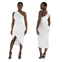 Oblique Neck Sleeveless Sexy Split Dress YF-10454