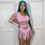 Sexy Slim Fit Tassel Hot Diamond Two Piece Set NY-2696