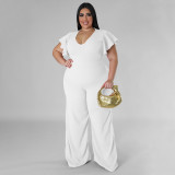 Plus Size Ruffle Short Sleeve Loose Jumpsuit NNWF-7800