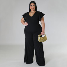 Plus Size Ruffle Short Sleeve Loose Jumpsuit NNWF-7800