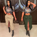 Plus Size Solid Color Zipper Pocket Skirt NY-9080