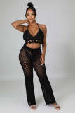 Sexy Tassels Hollow Out Halter Top Pants Two Piece Set OSM-4389