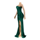 Slash Shoulder Sleeveless Split Evening Dress AIL-232