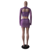 Sexy Sequin Knits Long Sleeve Three Piece Set GCNF-0214