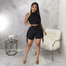 Sleeveless Top Tassel Shorts Casual Two Piece Set YF-10432
