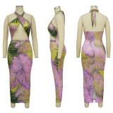 Sexy Print Tie Up Backless Split Maxi Dress YF-10426