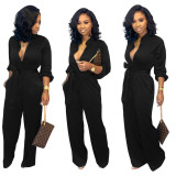 Plus SIze Solid Color Waist Belt Slim Jumpsuit LSD-86022