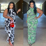 Plus Size Print Split Maxi Dress NY-10439