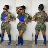Fashion Camouflage Print Two Piece Short Set LSL-6512