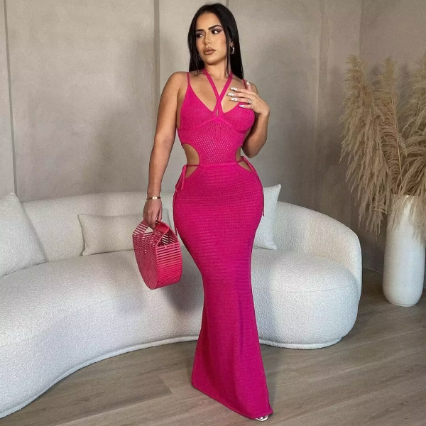 Sexy Backless Knit Beach Maxi Dress ZSD-0254