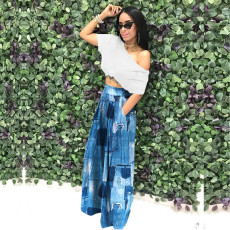 Plus Size Casual Print High Waist Loose Pants SH-390504