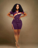 Plus Size Fashion Patchwork Sport Two Piece Short Set WAF-77543