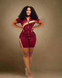 Plus Size Fashion Patchwork Sport Two Piece Short Set WAF-77543