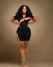 Plus Size Fashion Patchwork Sport Two Piece Short Set WAF-77543