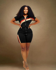 Plus Size Fashion Patchwork Sport Two Piece Short Set WAF-77543