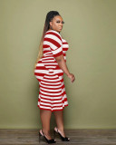 Plus Size Stripe Print Short Sleeve Midi Dress WAF-77551