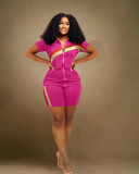 Plus Size Fashion Patchwork Sport Two Piece Short Set WAF-77543