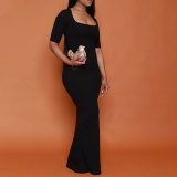 Solid Color Square Collar Mermaid Dress SFY-2307