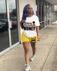 Letter Print Short Sleeve Shorts Two Piece Set LM-8328-2