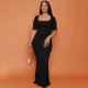 Solid Color Square Collar Mermaid Dress SFY-2307