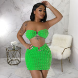 Sexy Wrap Chest Crop Tops And Skirt 2 Piece Set YF-10466