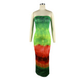 Printed Wrap Chest Nightclub Long Dress TE-4624