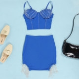 Hot Drill Sling Tassel Skirt 2 Piece Set  NY-2663