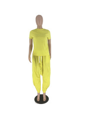 Solid Color Short Sleeve Loose Pant Two Piece Set ZDF-31280