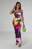 Printed Wrap Chest Nightclub Long Dress TE-4624
