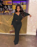 Solid Bat Sleeve Bow Tie Up Two Piece Set YMEF-8029