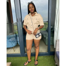 Short Sleeve Solid Slim Romper DDF-88202