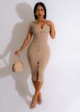 Solid Knits Single-breasted Button Midi Dress OSM-4390