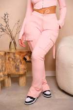 Solid Color Drawstring Split Pants WSM-5342