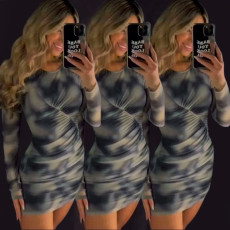 Long Sleeve Print Slim Mini Dress WMEF-20555