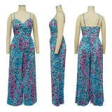 Sexy Print Sling Wide Leg Jumpsuit With Waist Belt YF-10481