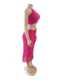 Tassel Fishnet Knitted Casual Two Piece Skits Set OSM-4387